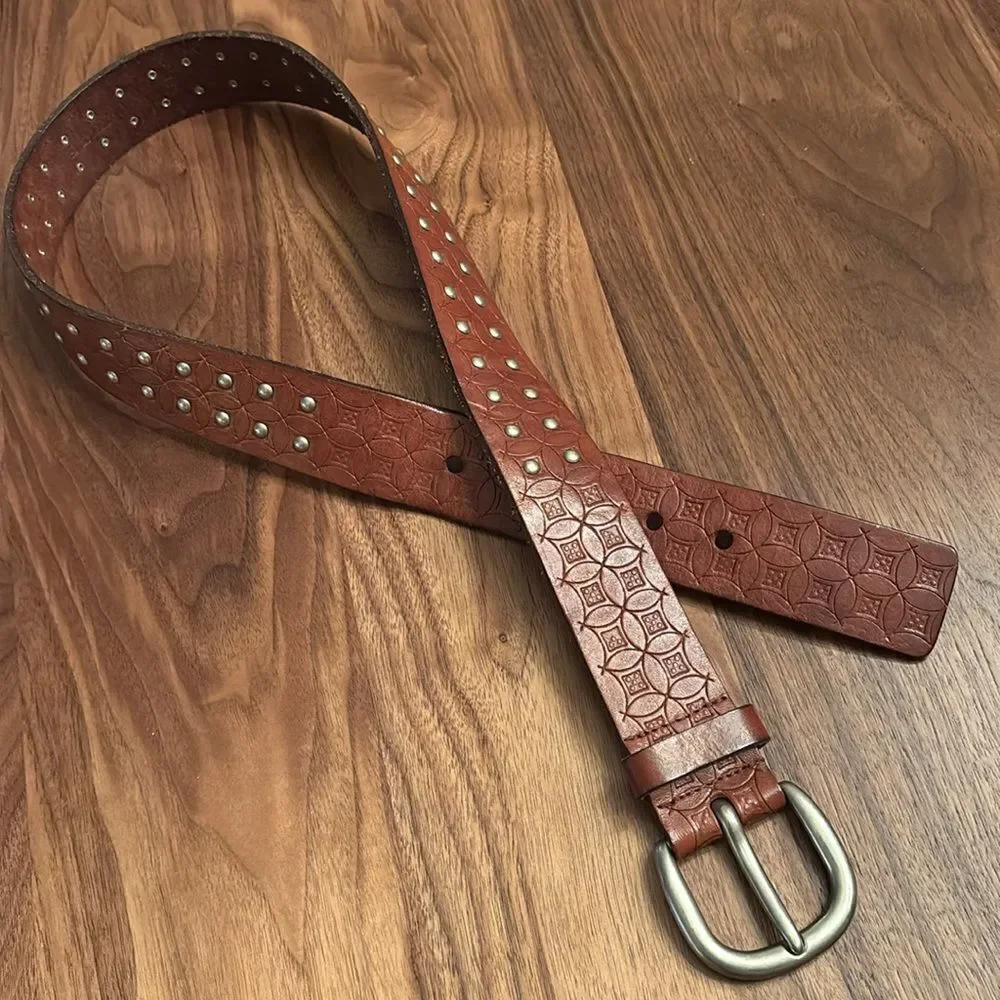Fossil Brown Textured Leather Belt with Grommets